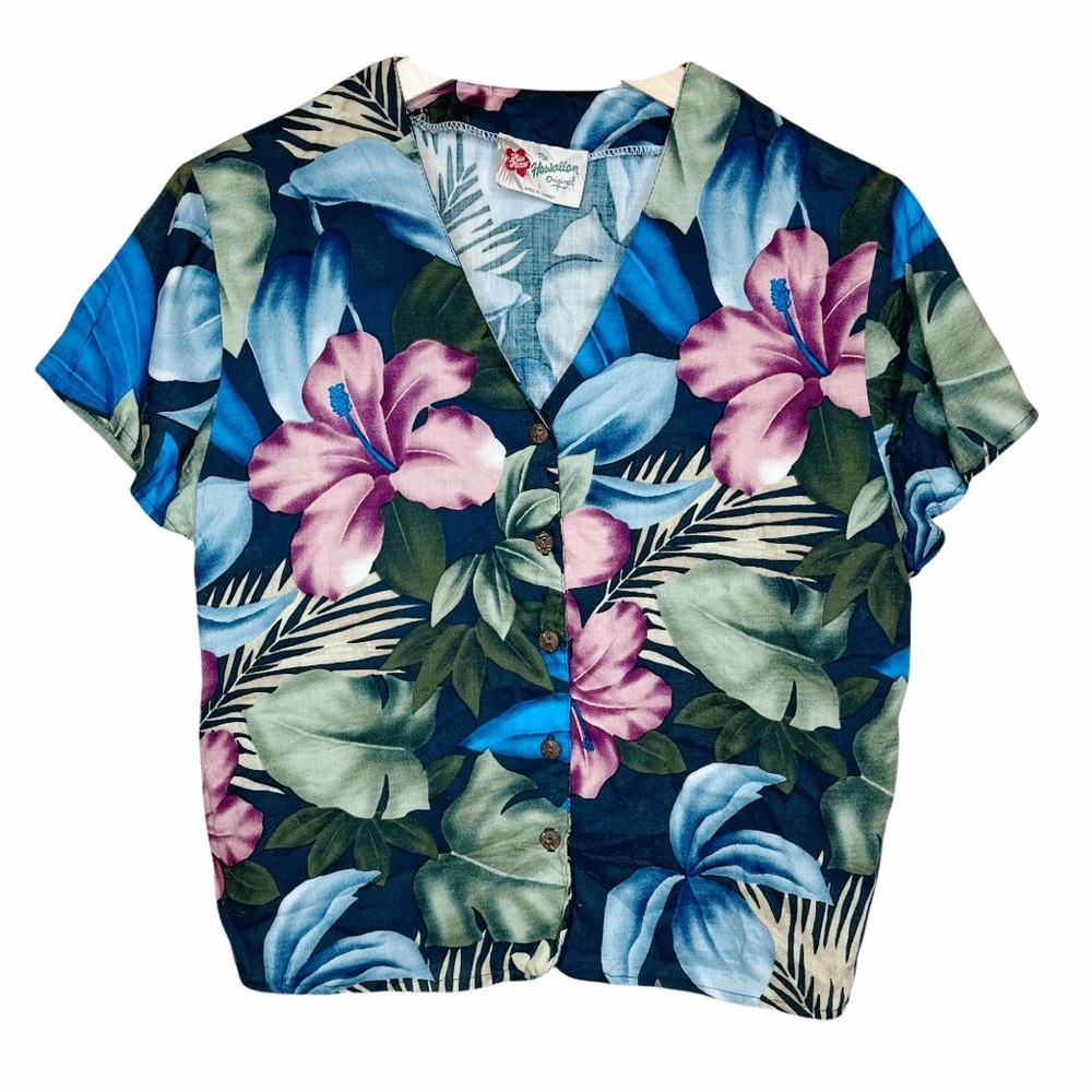 Vintage Hilo Hattie Floral Hawaiian Tropical Button Up Shirt Size Small